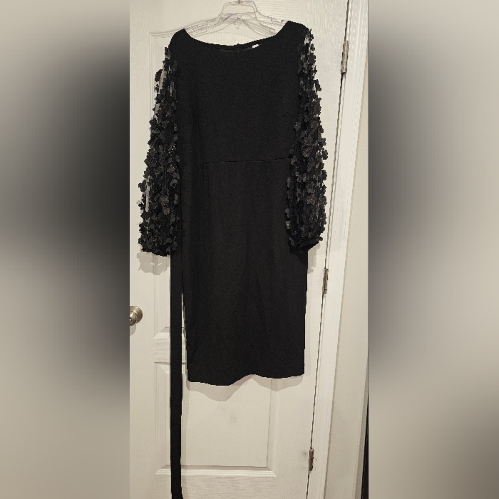 Elegant Black Dress with Floral Sleeves